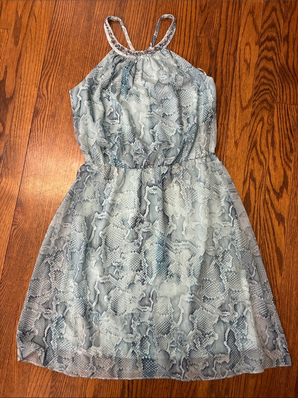 White House Black Market light blue printed snakeskin dress size XS